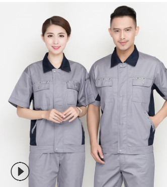 夏季短袖工作服套裝男女透氣網(wǎng)工地工勞保服車間廠服工作服