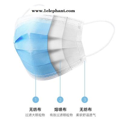 一次性口罩兒童款20片/袋非獨立包裝藍色三層無紡布含熔噴布防護口罩 兒童口罩