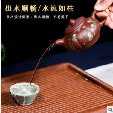 紫砂壺 宜興名家原礦全手工茶壺 福運(yùn)綿長(zhǎng)彩繪花茶壺功夫茶具定制